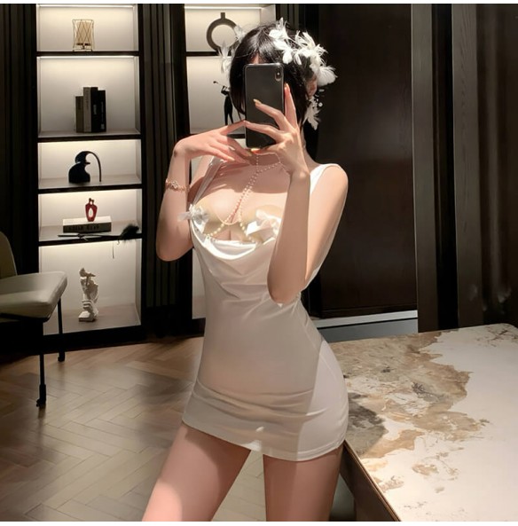 FEE ET MOI - Mysterious Venus Chest Chain Bodycon Dress (White)